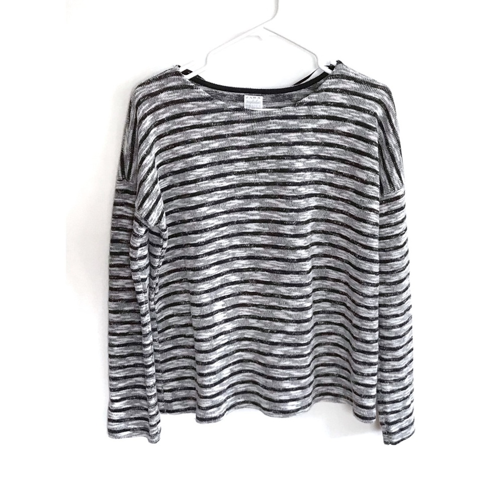 Zara Black and Grey Striped Lightweight Sweater Med
